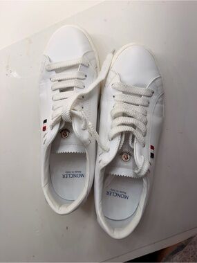 Moncler White Leather Low-Top Sneakers with Tricolor Accents